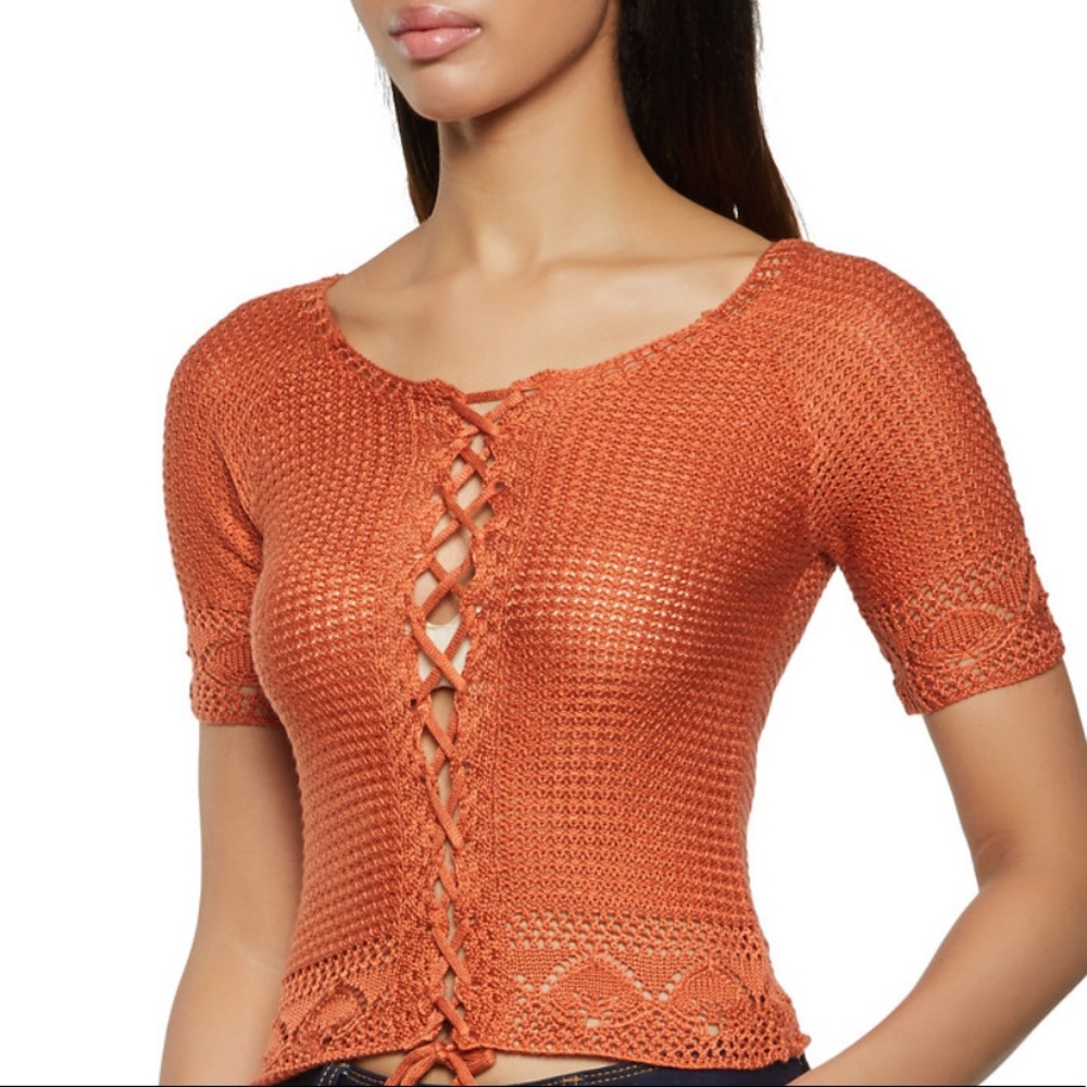 “Bare” Crochet knit lace up top